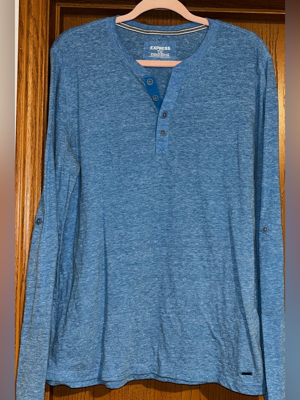 Express Men’s Heather Blue Long-Sleeve Henley Shirt